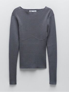 Zara Ribbed Knit Blue-Grey Sweater Top